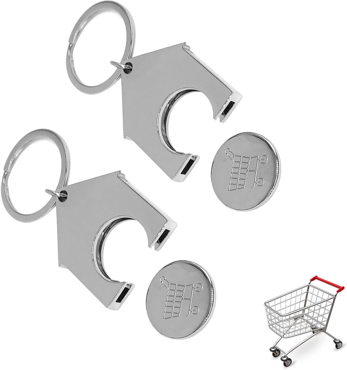 Dailygoods- Winkelwagenmuntje 2 Stuks - RVS Sleutelhanger - Trolley-chip - Boodschappen Token - Roestvrij Staal - Multifunctioneel Ontwerp - Trolleychip