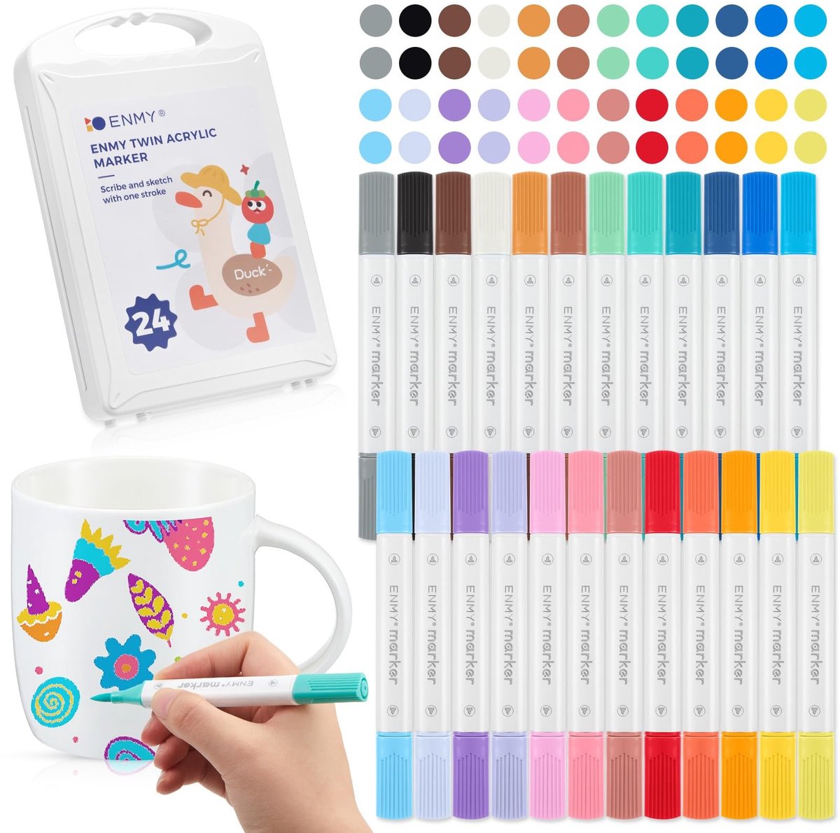 Dailygoods- Kleurstiften Set van 24 - Porseleinen Kleurstiften - Vaatwasmachinebestendig - Fijne Punt/Penseelpunt - Voor Keramiek/Hout/Metaal - Ideaal voor Doe-Het-Zelf Decoratie - Porseleinen Markers