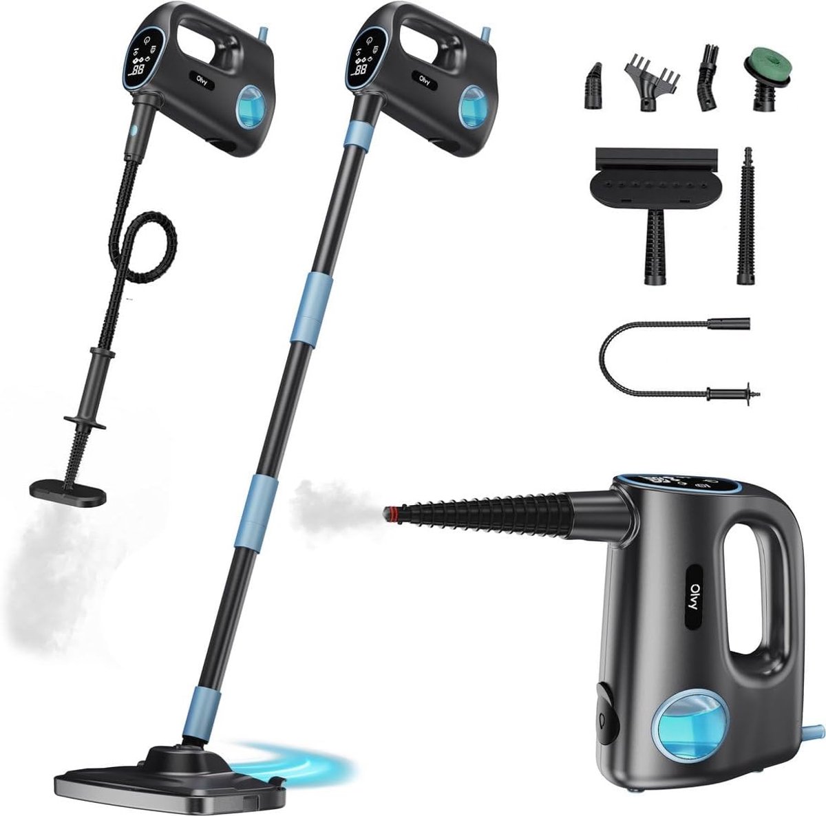 Thijox - Krachtige Stoomreiniger 1200W - 2-in-1 Stoommop en Handstomer met 12+ Accessoires - 3 Stoomniveaus voor Dieptereiniging in Keuken en Huishoud