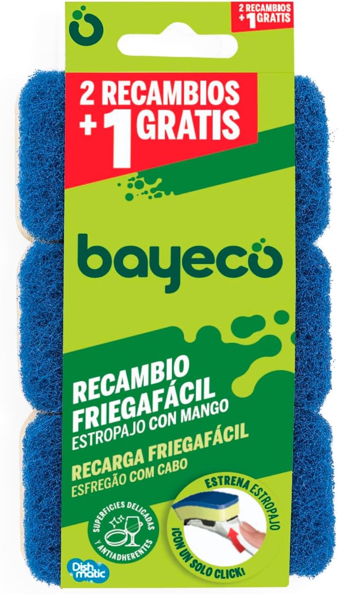 Thijox - Vervangende schuurspons met handvat, krasbestendig, ideaal voor gevoelige en anti-aanbakoppervlakken, blauw, 3 stuks voor keuken en badkamer