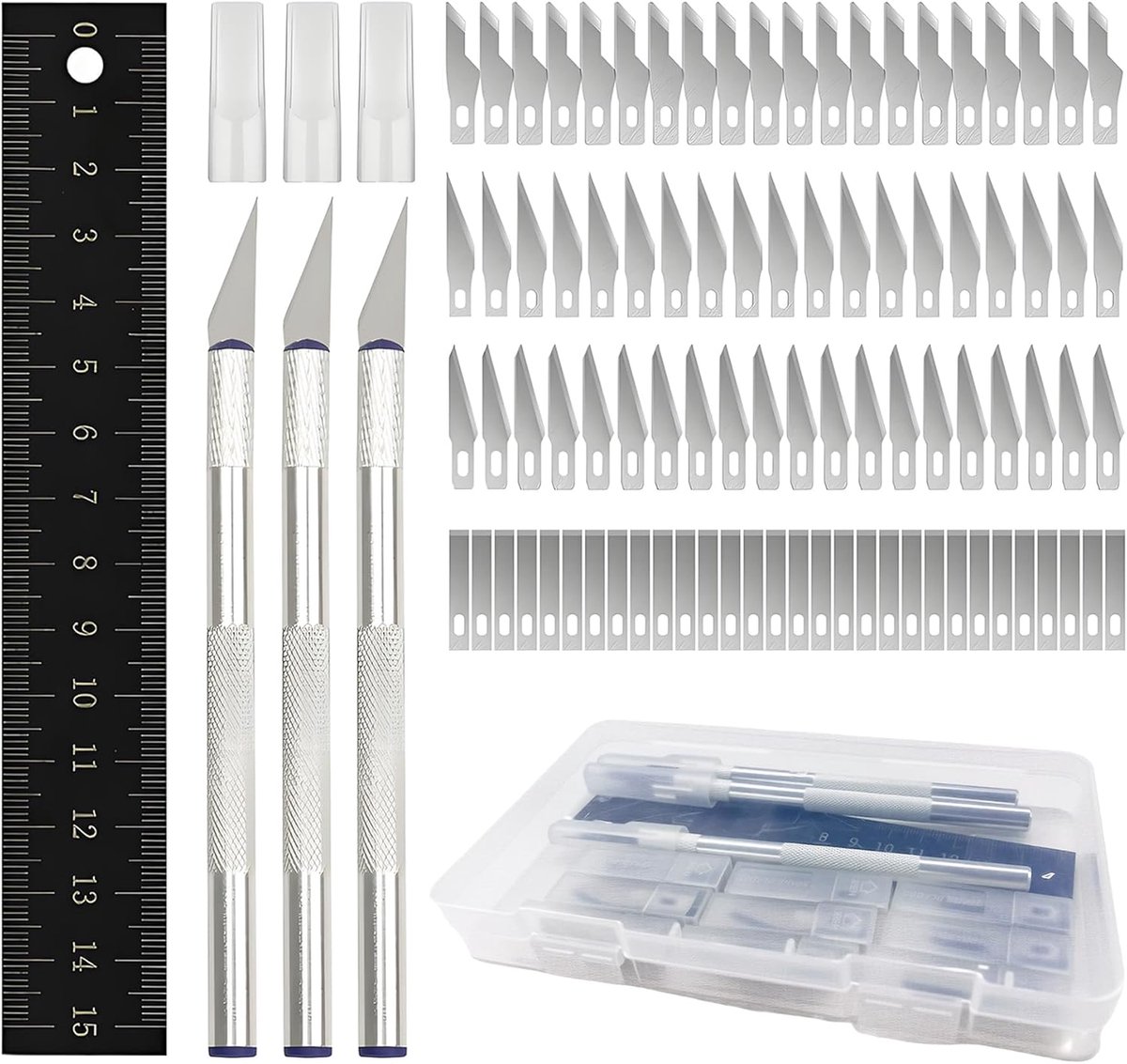 Hobby mes set 3-delig - 90 vervangbladen - inclusief houten liniaal - perfect voor precisiewerk - ShopVlot