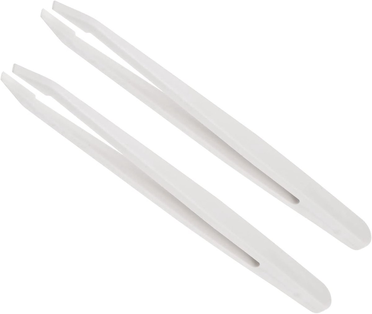 SnelShoppen - Plastic Antistatische Pincet Set x 2 - 13 cm Lange Tweezers met Gebogen Punt voor Elektronica Reparaties - Wit, Duurzaam en Hittebestend