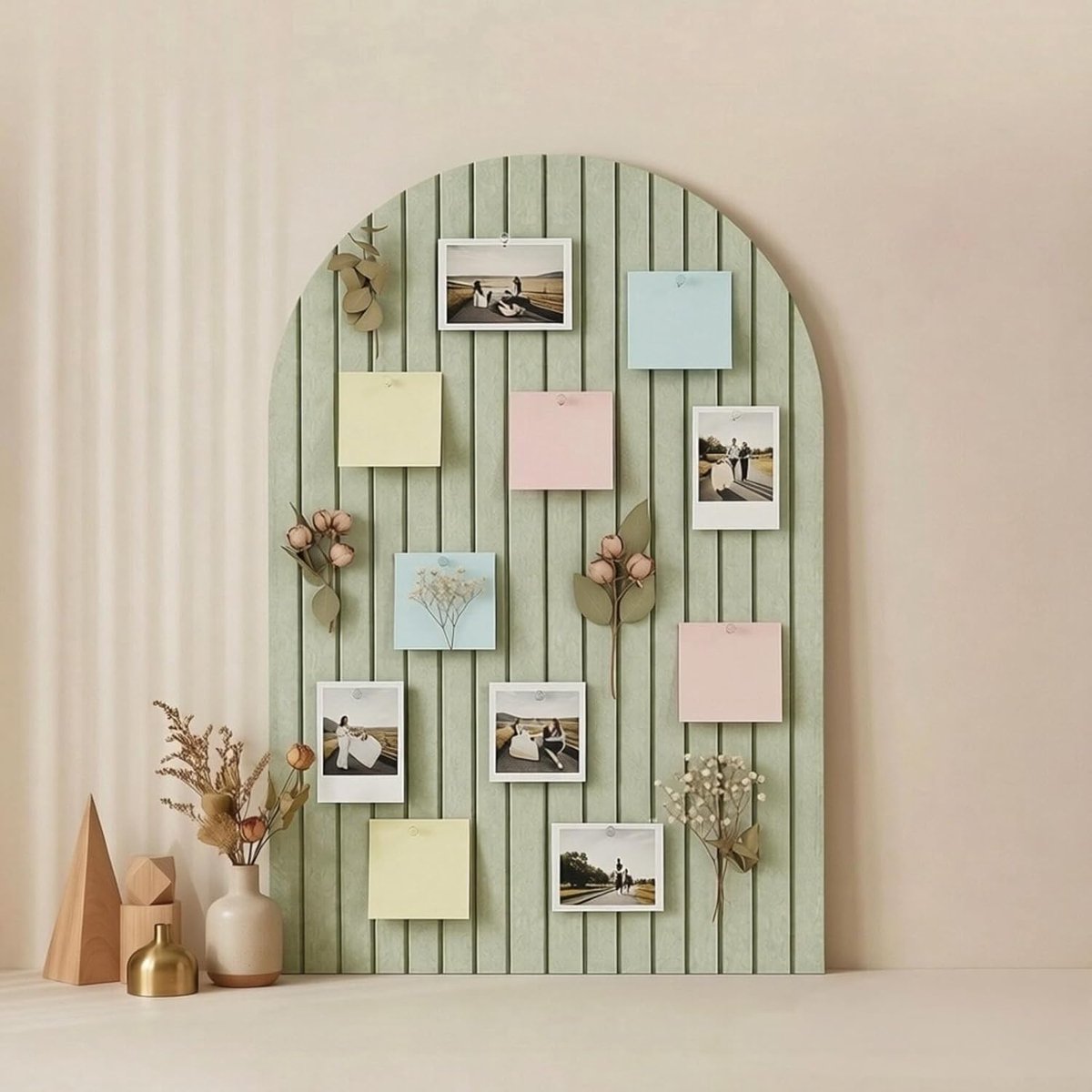 Dailygoods - Acidea Groot gebogen vilten prikbord, 90 x 60 cm kurkbord alternatief, 6 stuks push-pins borden met veilige verwijderbare zelfklevende tabs en pushpins