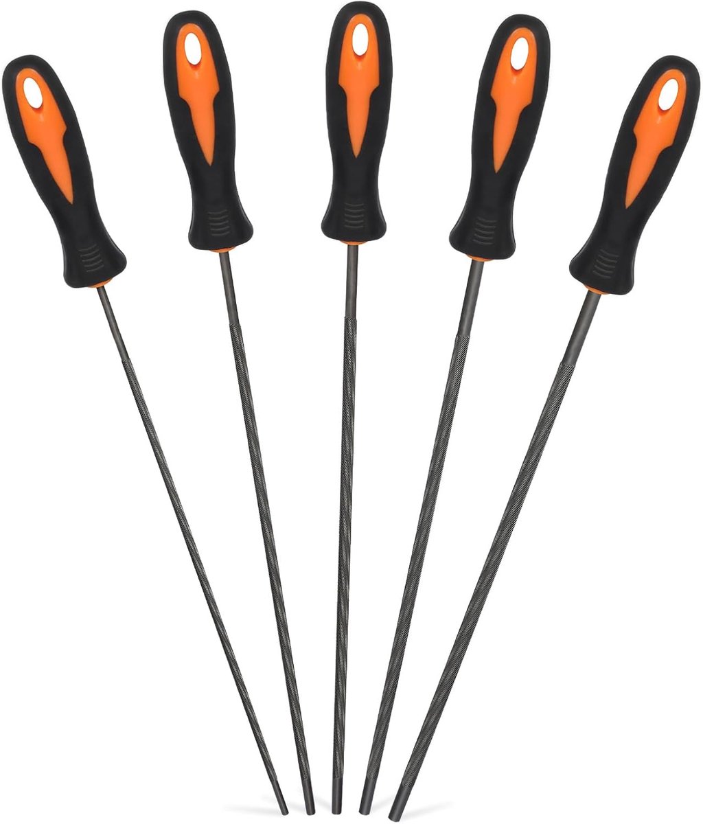 Thijox - 5-delige Kettingzaag Slijp Vijlen Set met Ronde Stalen Vijlen en Kunststof Handvat - 3,2/4/4,5/4,8/5,5 mm voor Precisie Onderhoud en Tuinwerk