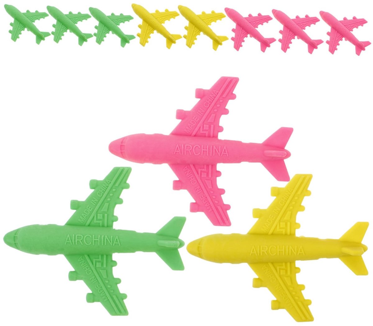 Dailygoods- Vliegtuiggum 12-delig - Schattige Gummetjes - Cartoon Design - Mini-formaat - Veilig en Efficiënt - Ideaal voor School - Gum