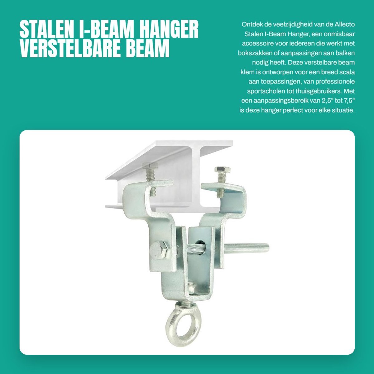 Inovra- I-Beam Hanger Verstelbaar van 6,3 cm tot 19 cm - Stalen Beam Klem - Bokszak Accessoire - Hoogwaardig Koolstofstaal - Schokbestendig - Anticorrosie - Balkhanger
