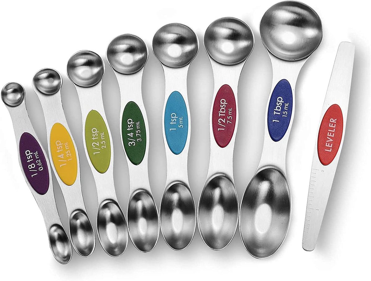 Thijox - Magnetische Maatlepelset Roestvrij Staal - Stapelbare Theelepels voor Koken en Bakken - Voor Droge en Vloeibare Ingrediënten - Past in Kruide
