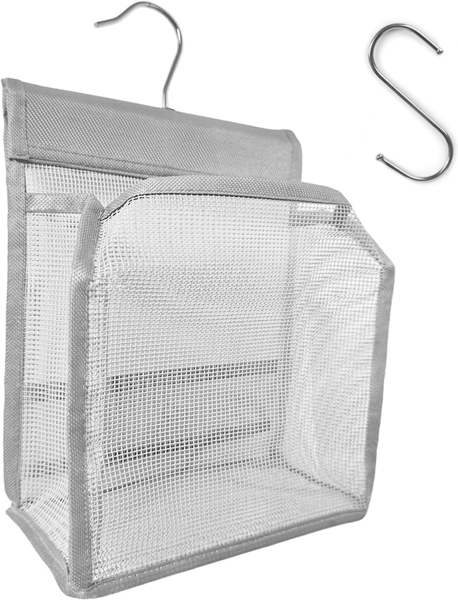 Hanging Bag voor Kledingknijpers, Squeegee en Doucheaccessoires - Ideaal voor Wasruimte, Badkamer en Balkon - Grijs, Handig en Ruimtebesparend