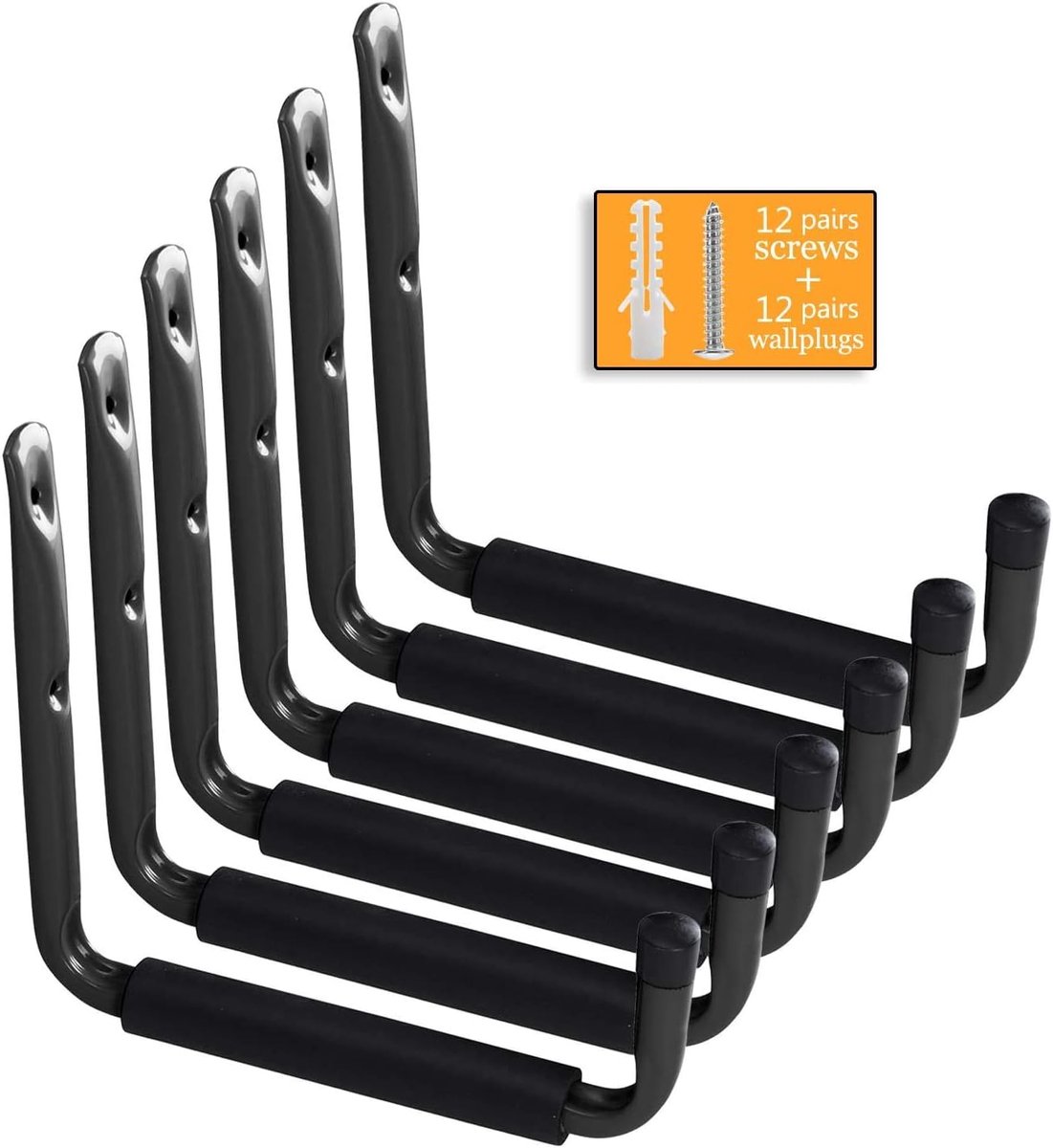 SnelShoppen - Garage Hooks voor Fietsen, Sterke Garage Hangers met Jumbo Arm, 6 Stuks, 30 cm Breed, Perfect voor Stoelen, Tuinslangen, Gereedschap en