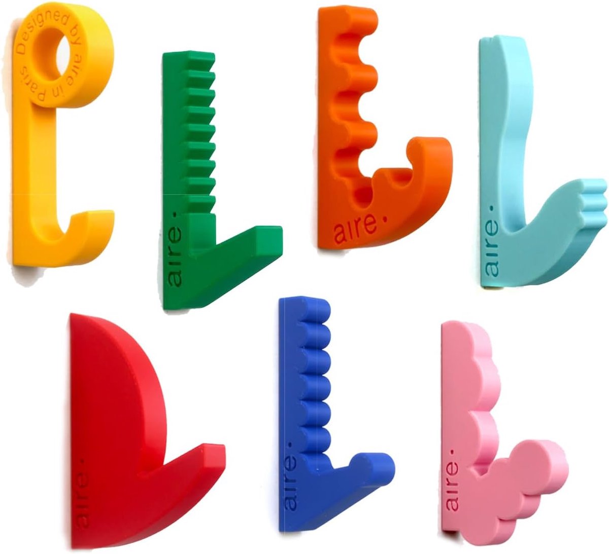 Thijox - Kleurrijke Wandhaken Set van 7 - Scandinavisch Pop Déco Design - Biobased PLA - Modern en Speels - Wandmontage met Schroeven en Pluggen - Mat