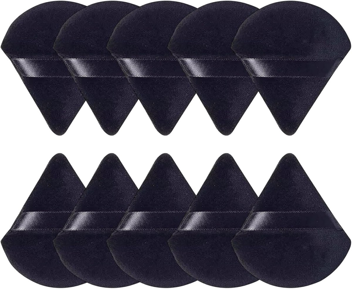 Thijox - 10 Stuks Make-up Spons Triangulair & Cirkelvormig, Wasbare Fluwelen Poederpuff, Droog & Nat, Inclusief Vingerlus voor Nauwkeurige Foundation-
