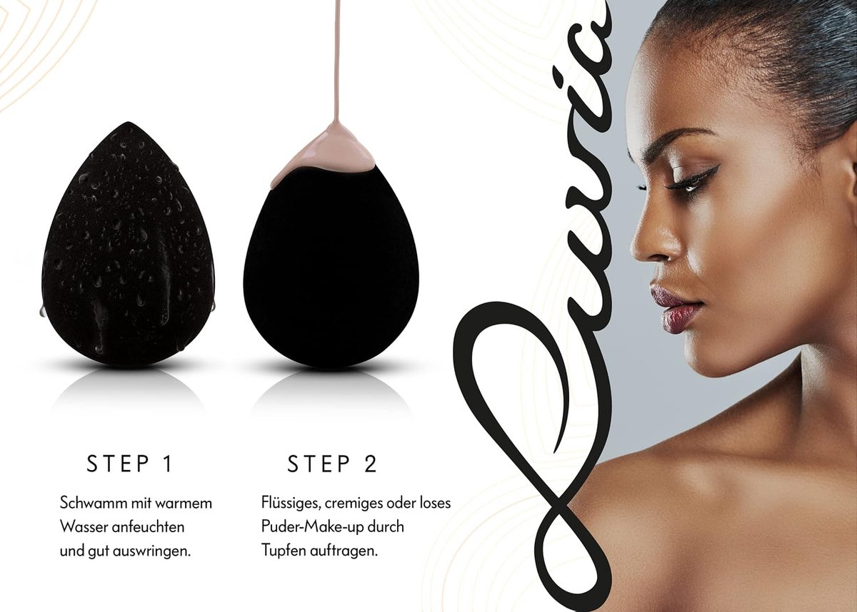 Thijox - Luvia Beauty Blender Sponge Set - 3 Zwarte Make-up Eieren Sponsjes - Super Zachte Blending Spons in 2 Maten voor Nauwkeurig en Groot Aanbreng