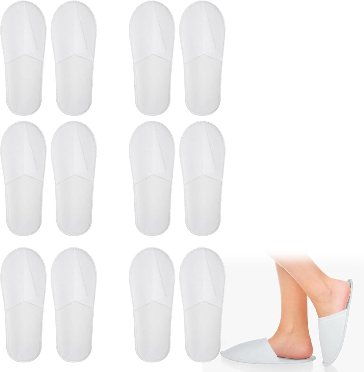 Thijox - Eenmalige Hotelslippers Set van 6 Stuks - Wegwerpslippers voor Volwassenen - Hygiënisch en Comfortabel - Universele Maat - Wit - Ideaal voor