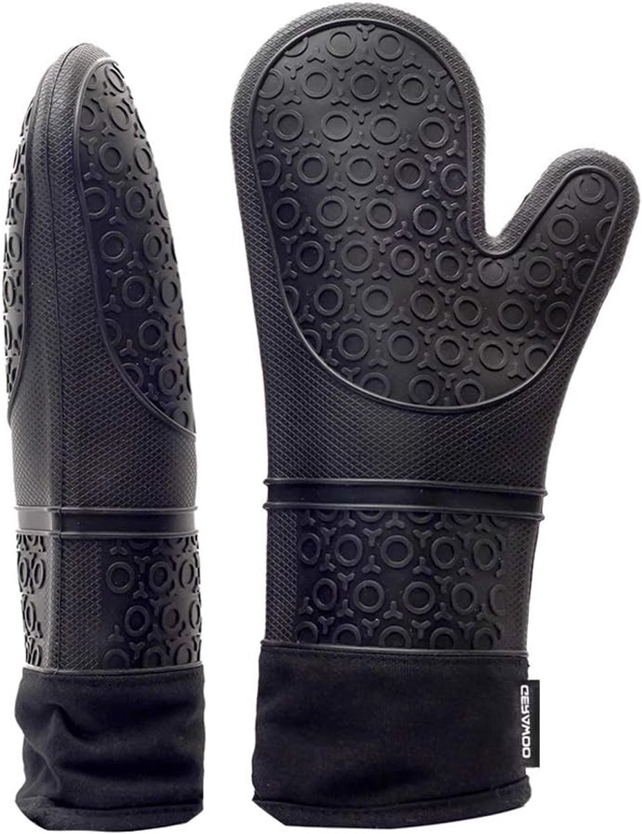 Thijox - 2 stuks professionele hittebestendige ovenhandschoenen - antislip siliconen met zachte binnenvoering - extra lange ovenwanten voor koken, bak
