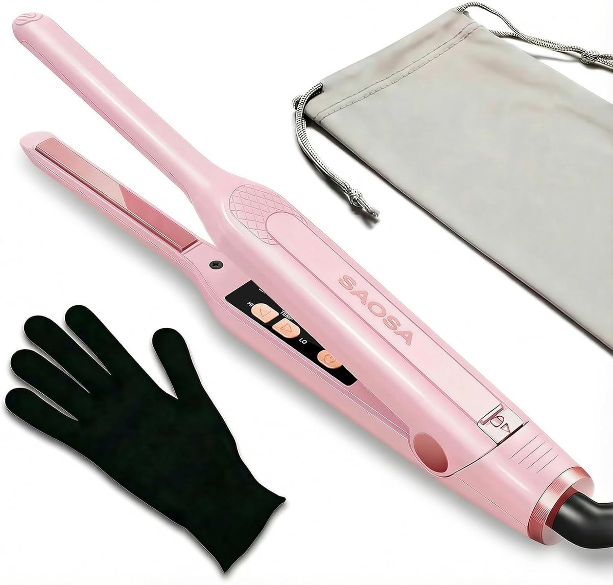 Thijox - Mini Stijltang voor Korte Haren 0,8 cm - 9 Temperatuurstanden (90°C-220°C) - Dubbele Spanning - Perfect voor Pixie Cut, Pony en Krullen - Inc