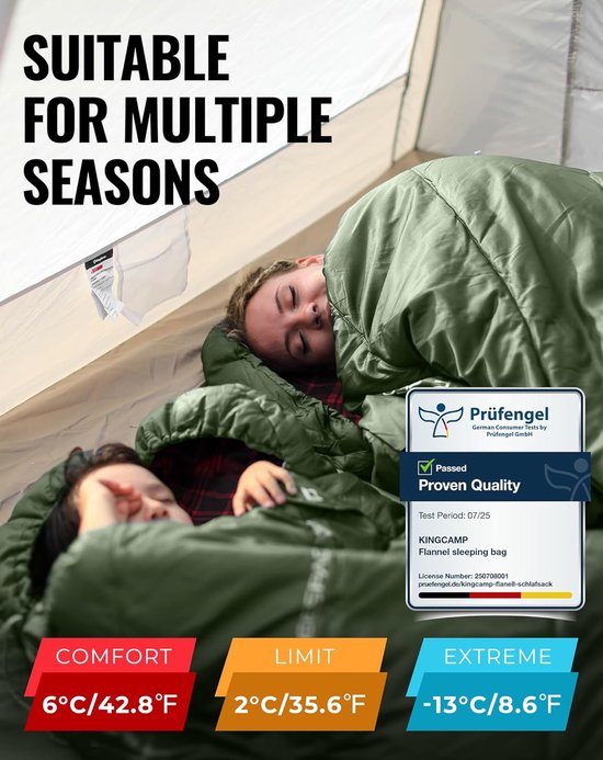Thijox - XL Slaapzak 3-4 Seizoenen Katoen Flanel 220 x 100 cm Extra Groot voor Volwassenen Extreem Comfortabel -8 °C Kamperen Wandelen Buiten Binnen van Thijox — afbeelding 2