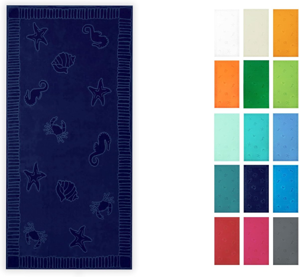 Thijox - Zachte Strandlaken 100x200 cm - Huidvriendelijk en Absorberend Katoen - Blauw met Zeedieren Motief - Oeko-Tex®-gecertificeerd - Ideaal voor S