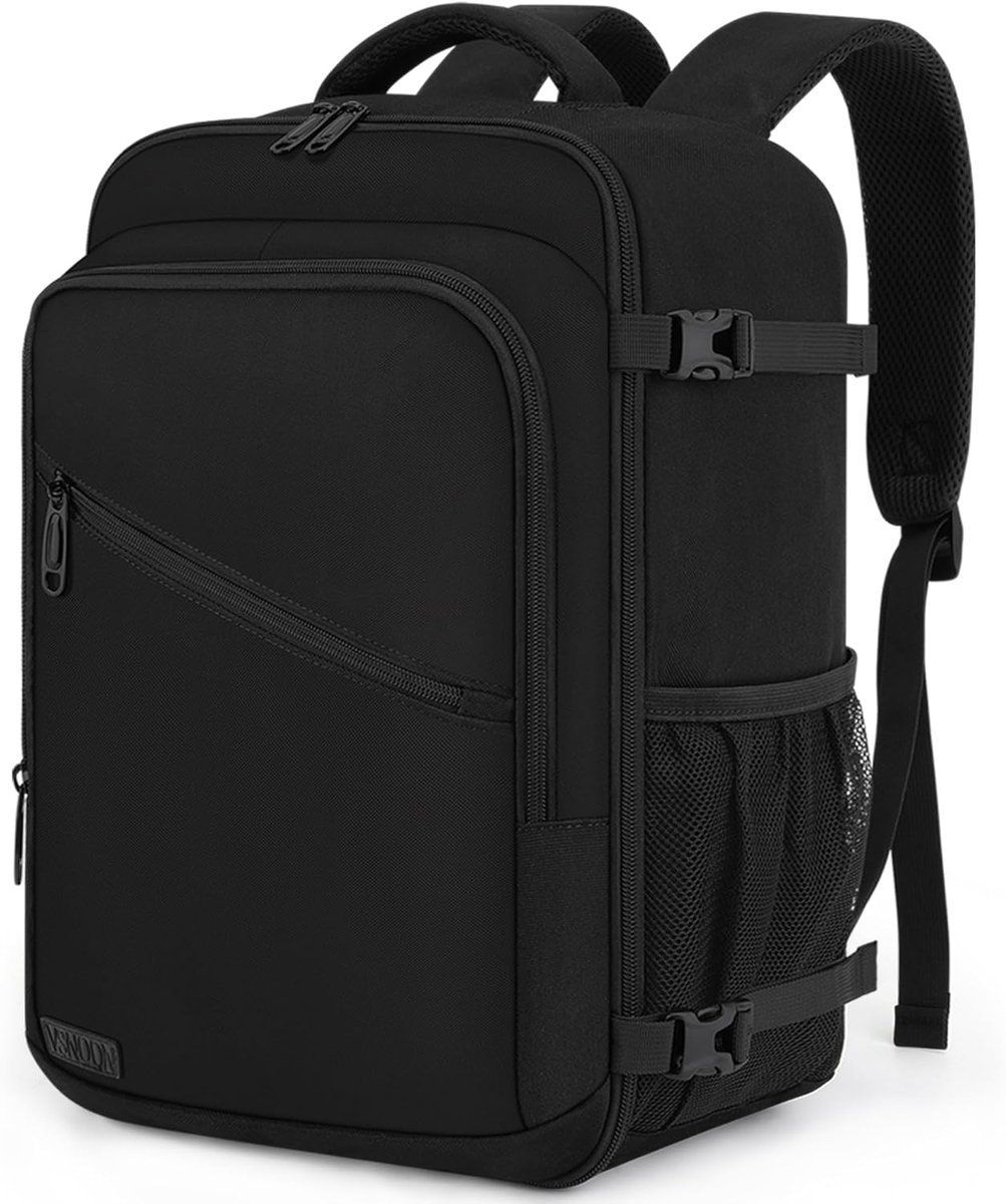 Thijox - Nieuwe Handbagage Rugzak 40x30x20, 25L Reisrugzak Onder de Stoel, Kabinetas voor Vliegtuigen, Zwart, Ideaal voor Ryanair en Wizz Air Reizen,