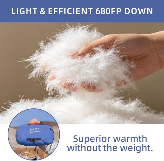 Thijox - Rechthoekige Donsslaapzak voor Volwassenen, Lichtgewicht Deken Slaapzak 500g Dons, Ultralicht, 3 Seizoenen, Blauw, Perfect voor Kamperen, Wan — afbeelding 2