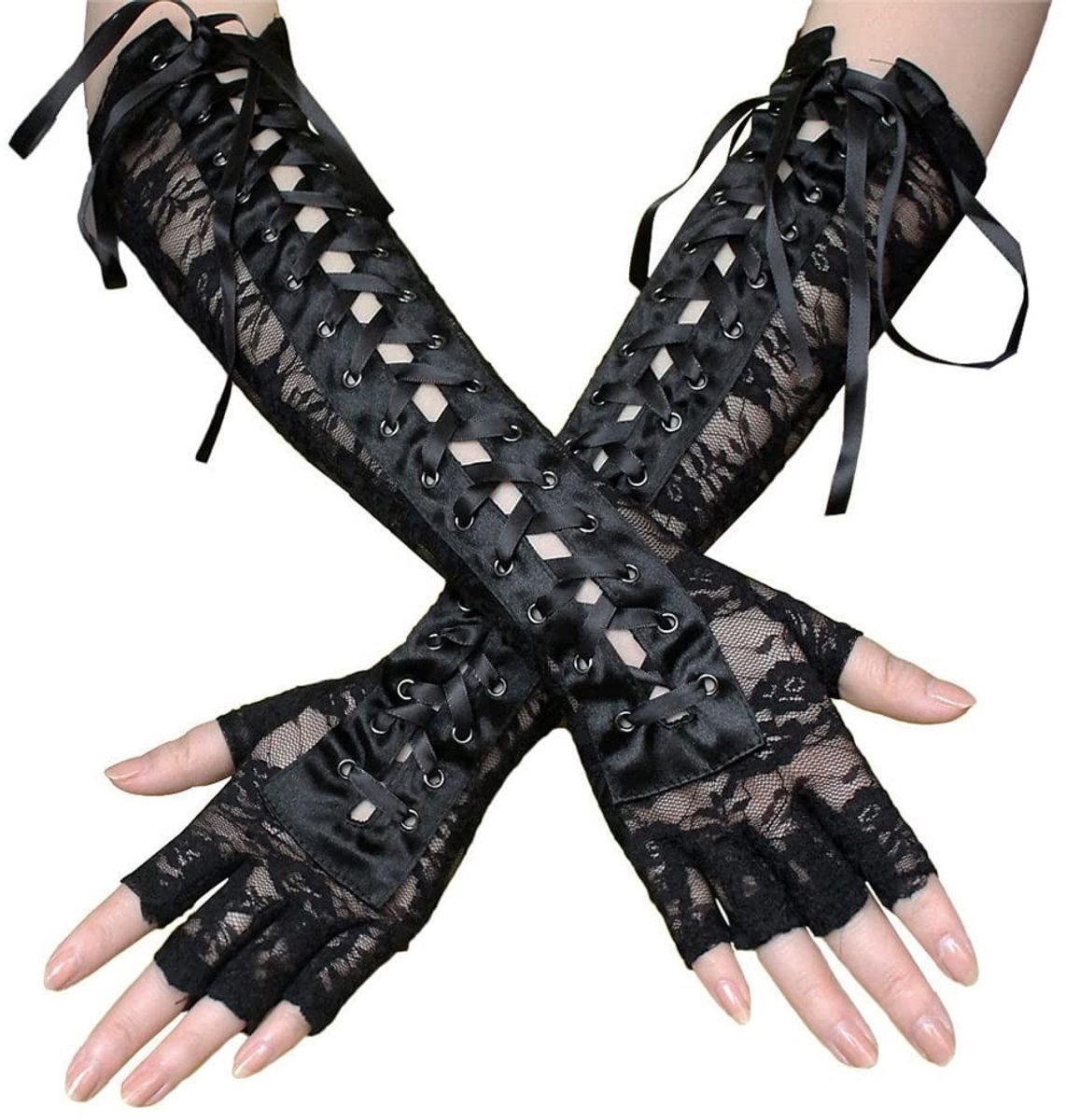 Dailygoods- Handschoenen - Vingerloos ontwerp - Kanten handschoenen - Ellebooglengte - Sexy accessoire - Nylon materiaal - 10 x 39 cm - Vingerloze Handschoenen