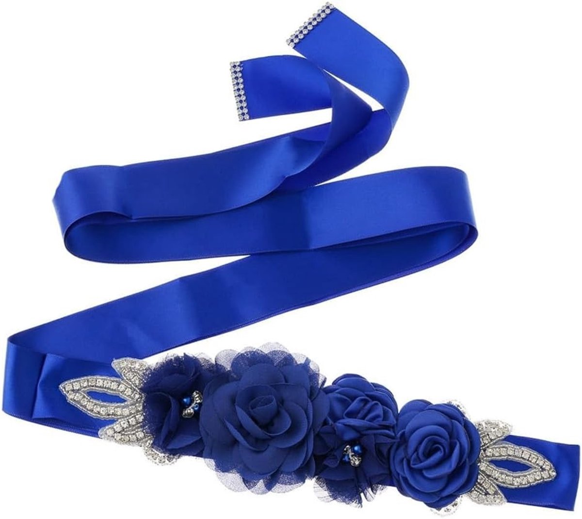 Elegante Bruidsceintuur met Bloemen en Parels, Versierd met Strass voor Trouwdress en Feestjes, 270 cm