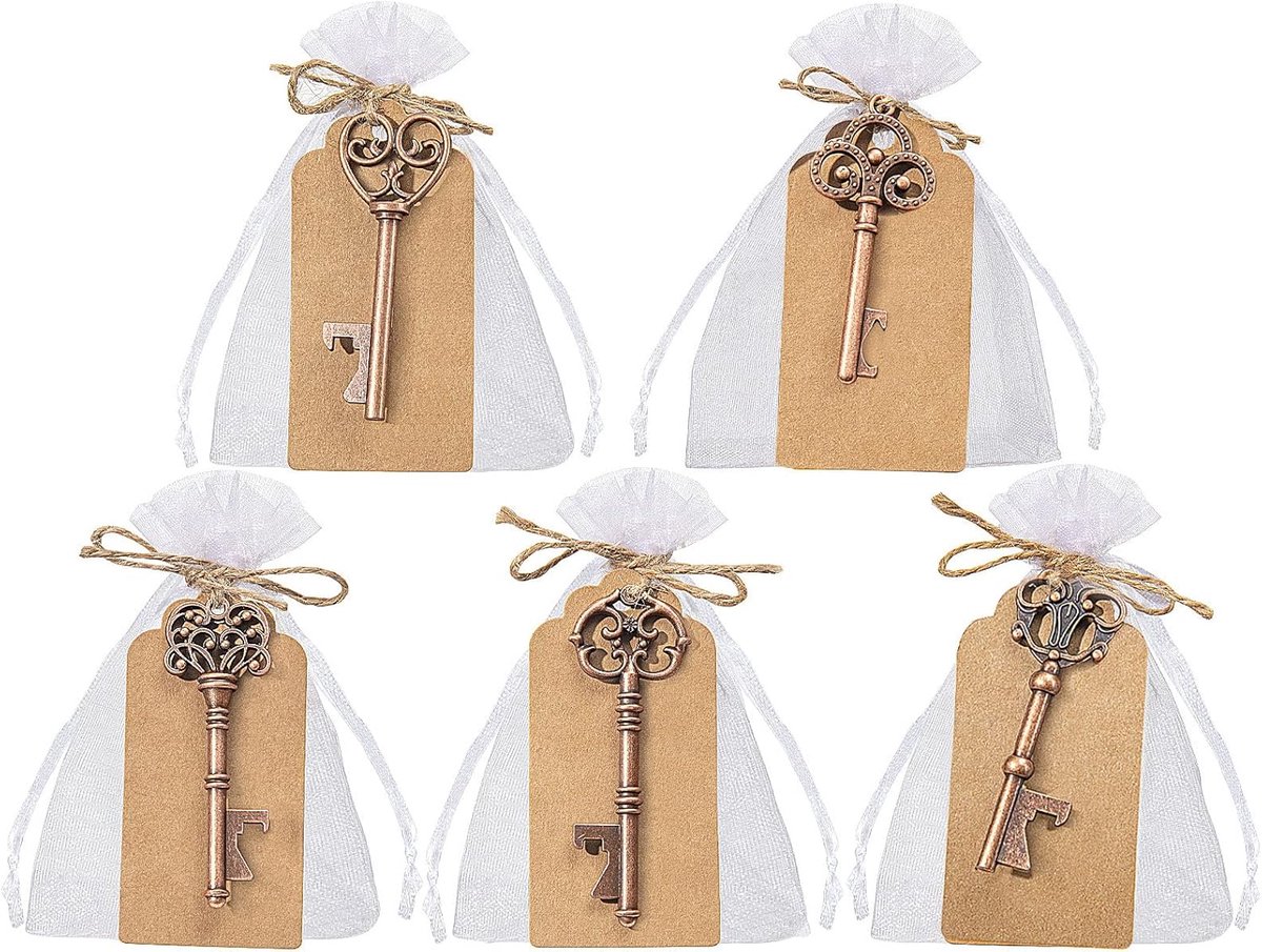SnelShoppen - Vintage Flesopener Set van 50 Stuks, Bieropener met Doe-Het-Zelf Kaarten en Zakjes, Perfect voor Bruiloften, Verjaardagsfeesten, Decorat