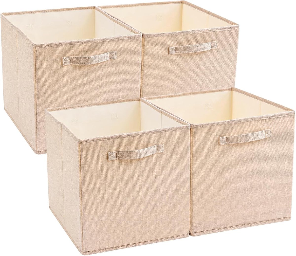 Cube Opbergdozen 25 x 25 x 25 cm, Katoenen Opbergmanden voor Kleding, Speelgoed en Organisatie (Licht Khaki, 4 Stuks)