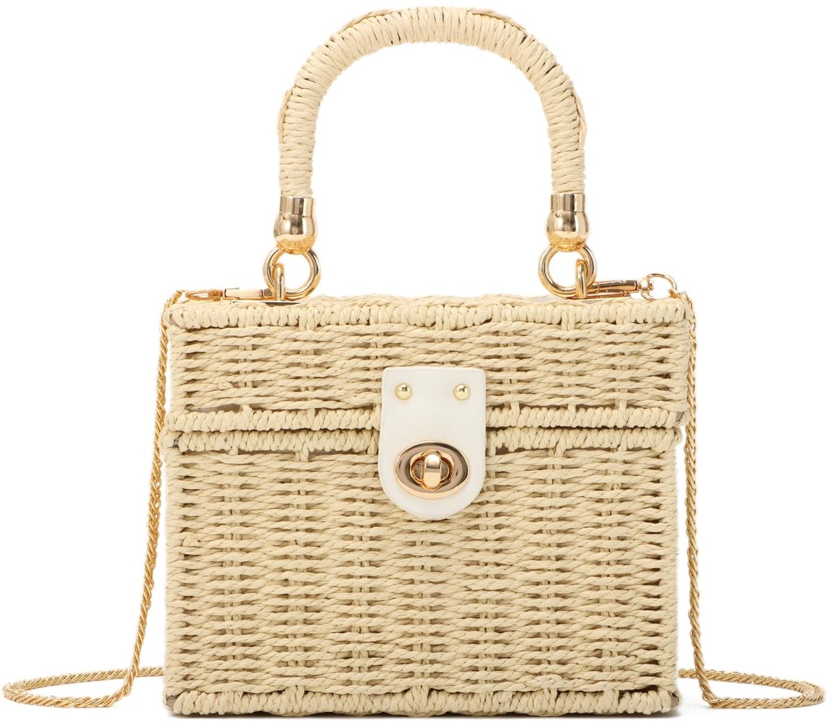 Dailygoods - LHHMZ Handgeweven rotan vierkante tas, stro mandtas, zomer strandtas voor vrouwen