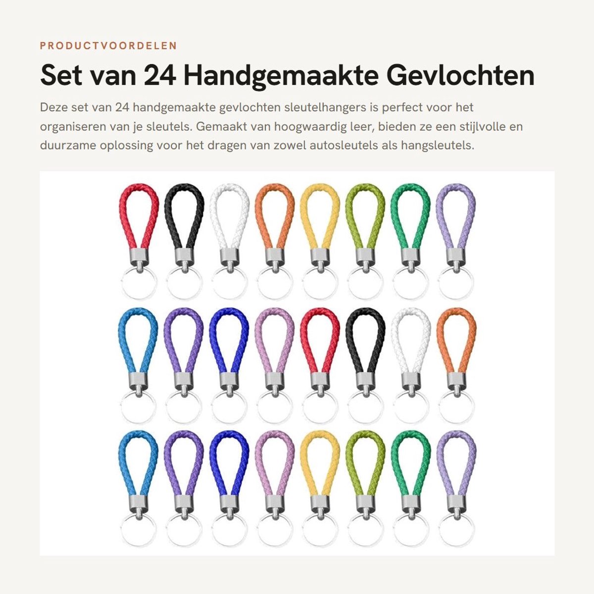 Dailygoods- Sleutelhanger 24 Stuks - Lederen Touw - Geweven Sleutelhanger - Handgemaakt - Draagbare Sleutelhanger - Gekleurde Sleutelhanger - Sleutelkoord