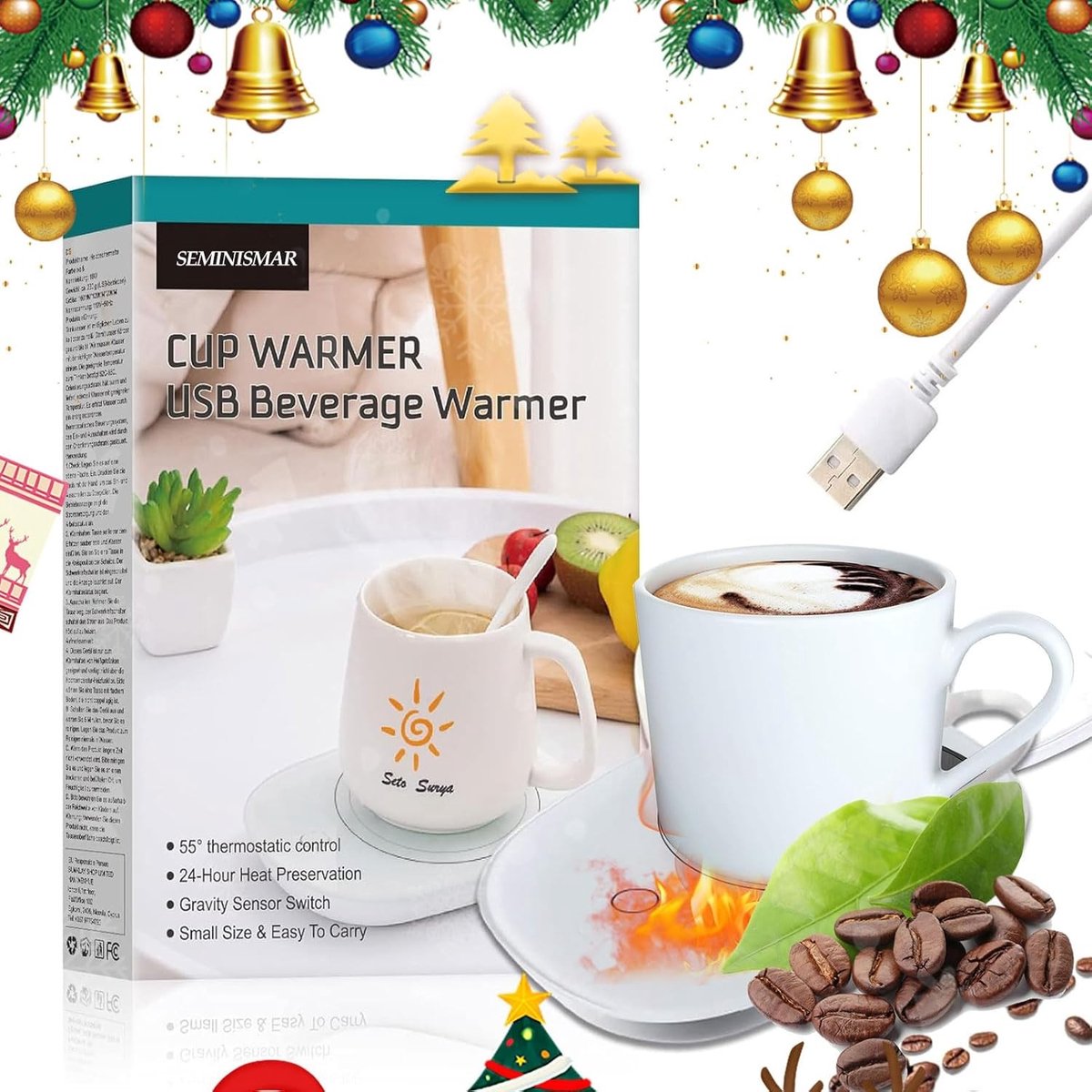 Koffie Mok Verwarmers - USB Koffie Warmer met Temperatuur tot 55°C, Geschikt voor Keramische en Glazen Bekers, Ideaal voor Thuis en Op Kantoor