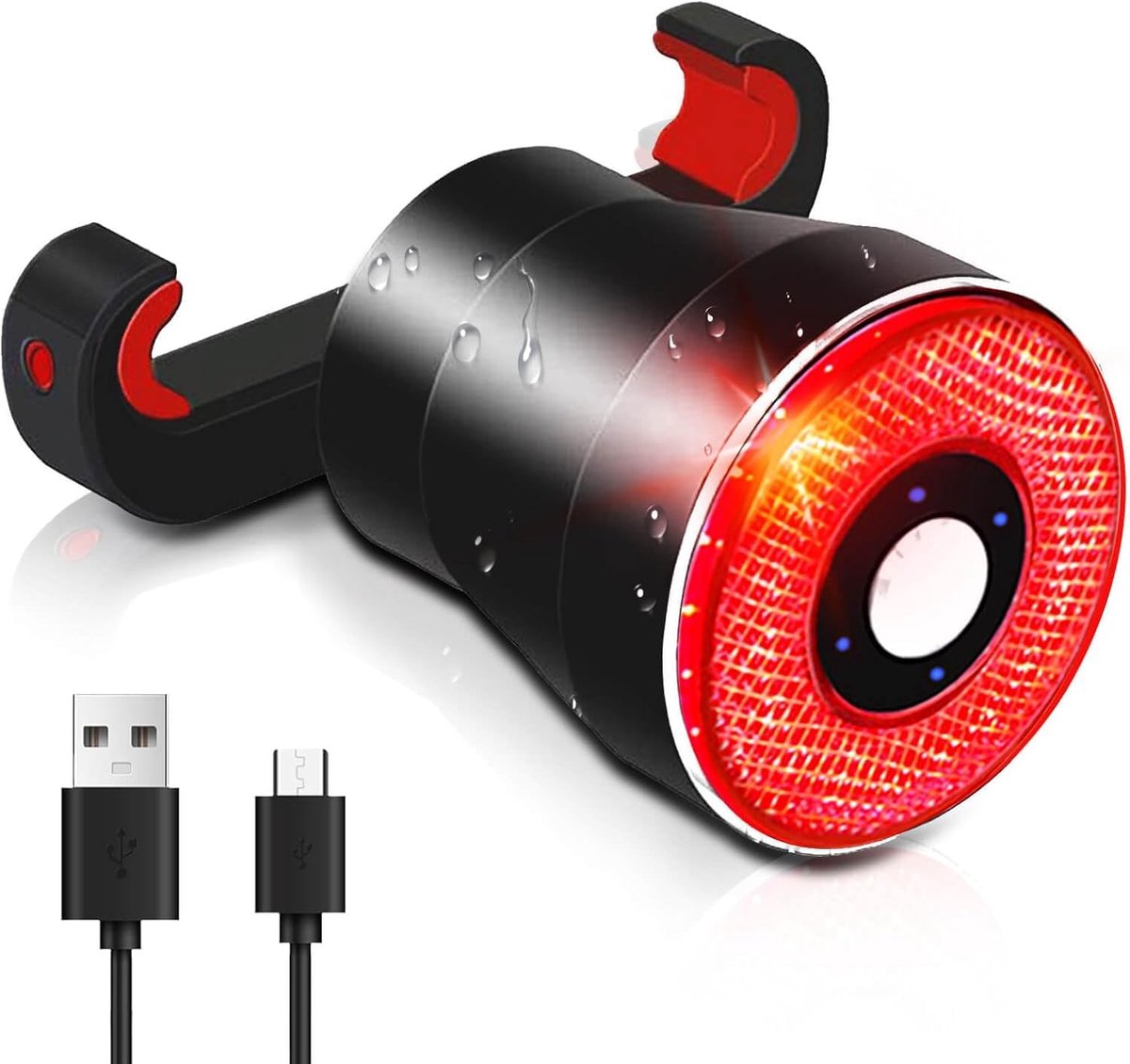 Thijox - Intelligent USB-oplaadbaar Fietsachterlicht, IPX6 Waterdicht, LED Achterlicht met Automatische Start/Stop, 4 Modi, Remdetectie, Lichtgewicht