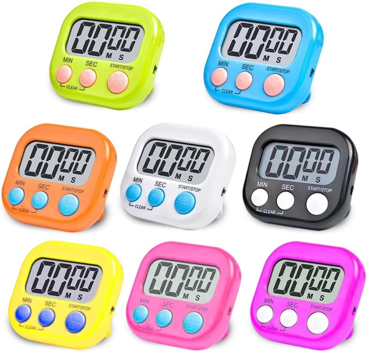 Thijox - Digitale Timers 8 Stuks, Keukentimer Magnetisch met Inklapbare Standaard, Digitale Stopwatch voor Koken, Bakken, Sport en Studeren