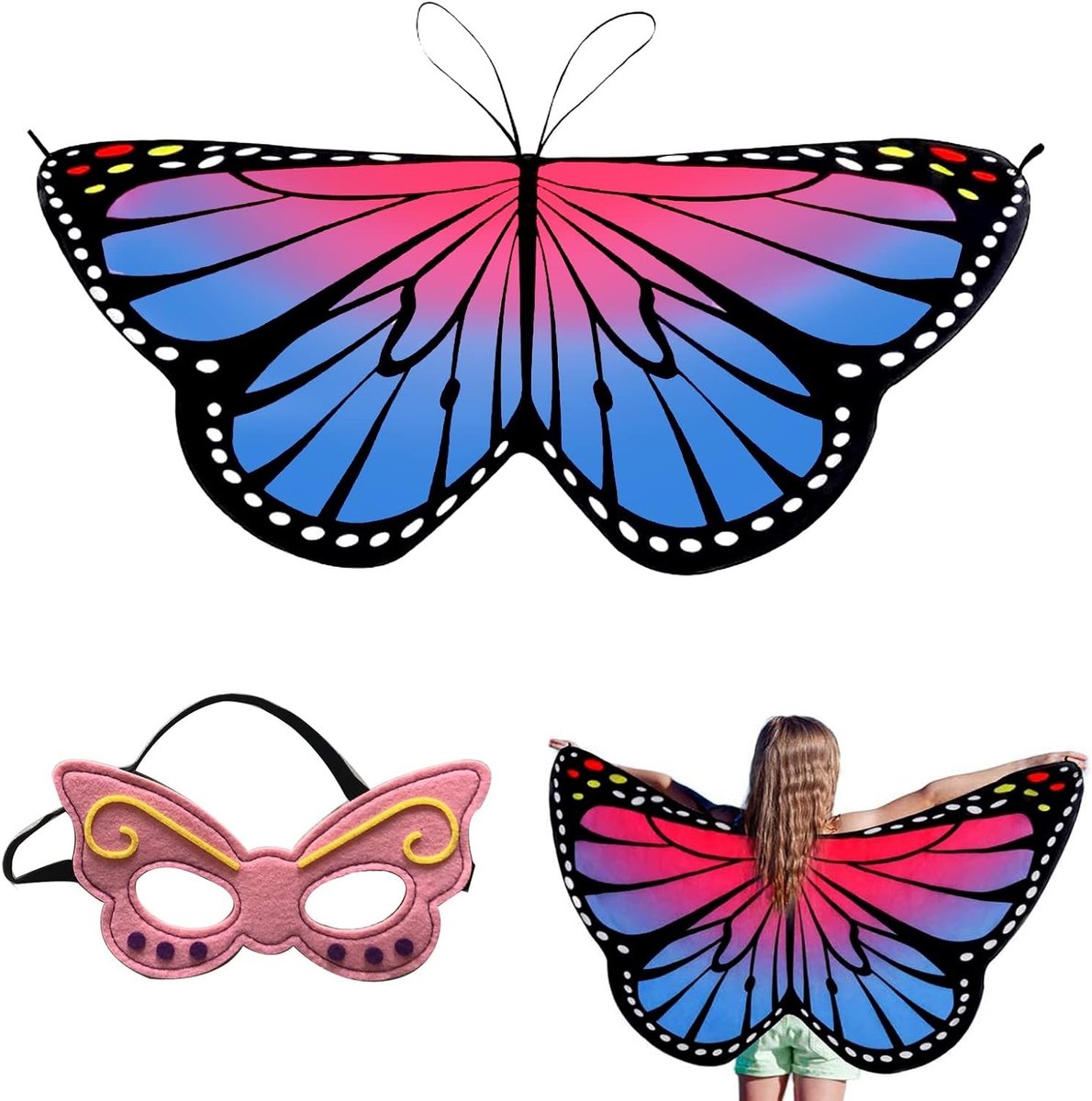 Butterfly Fairy Wings en Cape voor Kinderen met Hoofdband - Fantasie Kostuum voor Meisjes 3-8 Jaar voor Feestjes en Spelletjes
