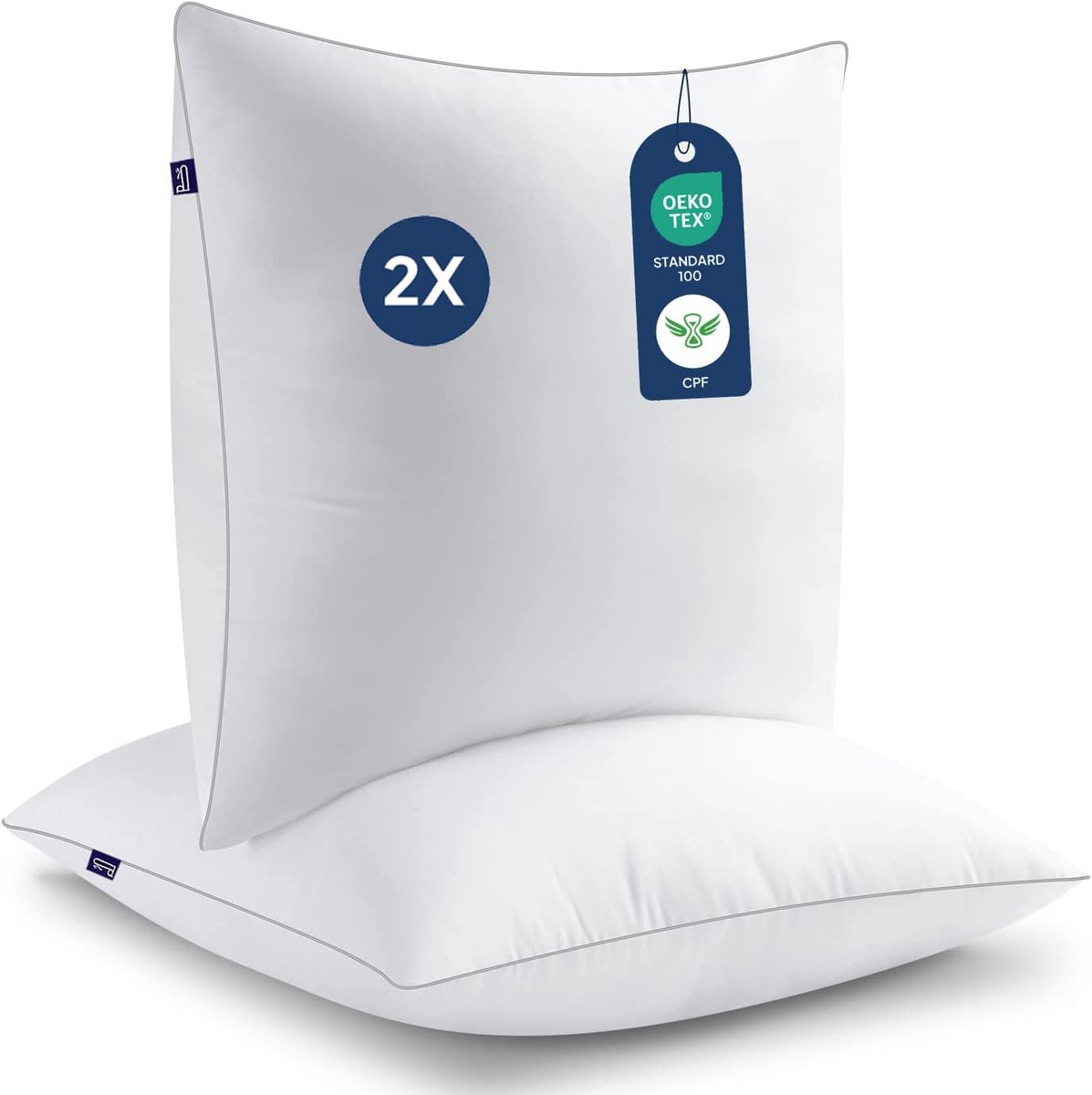 Thijox - 2x BedStory Hoofdkussen 80x80 cm, Anti-mijt, Hypoallergeen, Anti-transpiratie, Zacht Polyester, Comfortabel Kussen voor Thuis, Kamperen, Slaa
