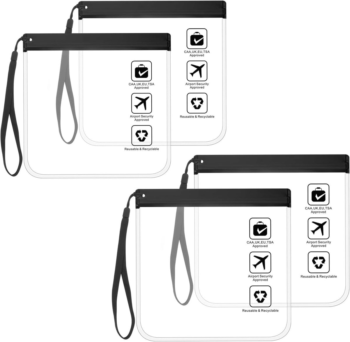 Thijox - 4 Stuks TSA Goedgekeurde Duidelijke Vloeistoffen Zakken 20x20cm Waterdichte Toilettassen voor Reisaccessoires, Make-uptas voor Mannen en Vrou