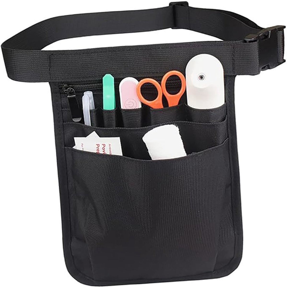 Dailygoods- Verpleegstertas zwart - Heuptas met meerdere vakken - Buiktas - Crossbody-tas - Verstelbare riem - Nylon materiaal 25 x 18,5 cm