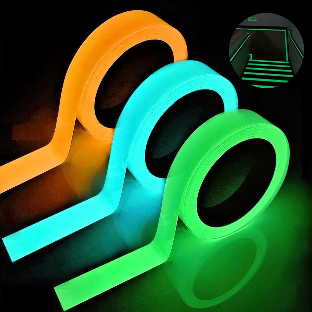 Dailygoods- Lichtgevende Tape - 3 Rollen - Fluorescerend Plakband - Waterdicht - Lichtgevende Markeringstape - 10 m x 10 mm - Glow in the Dark