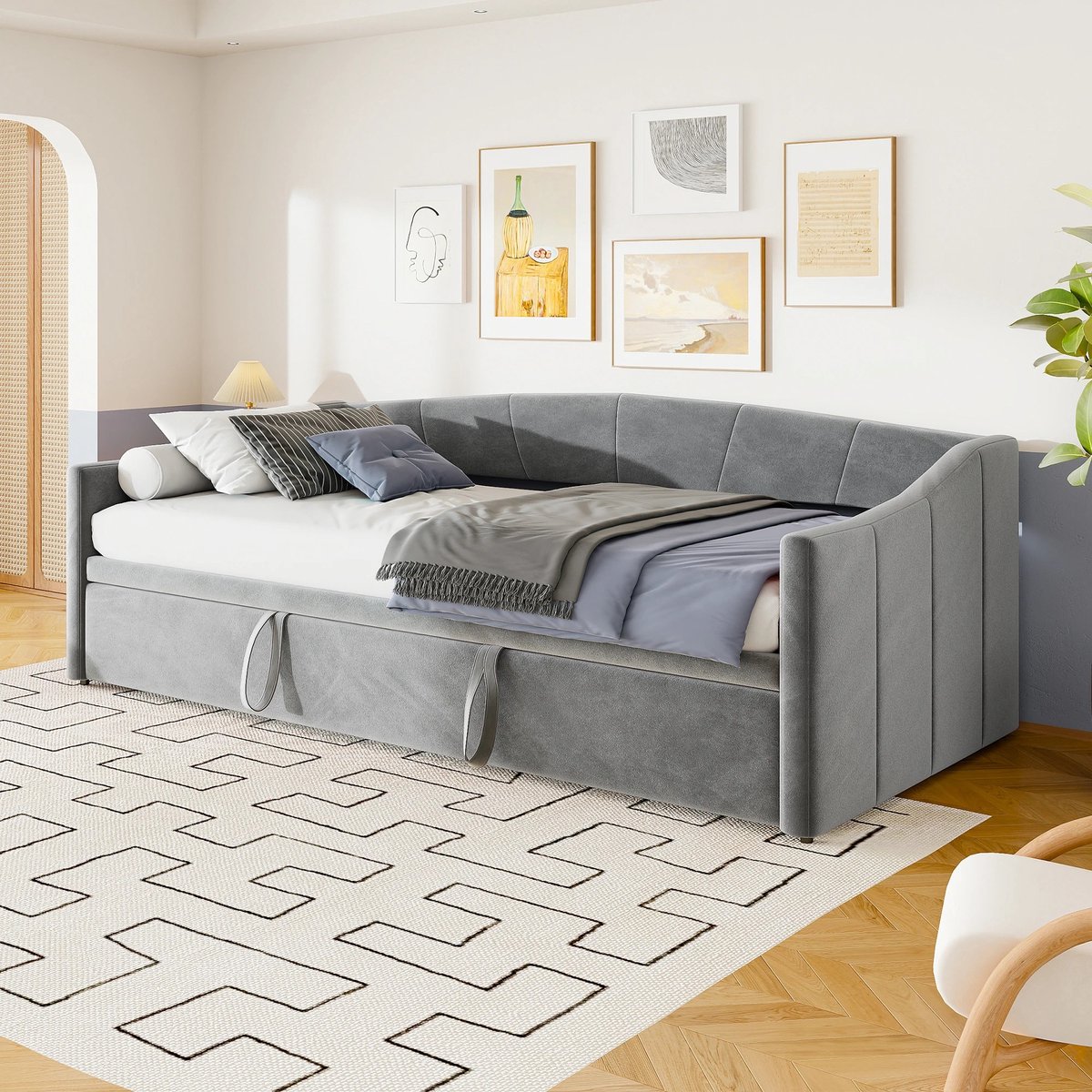 Dailygoods Dagbedden 90/180x200cm, 2-in-1 opklapbare slaapbank, uitschuifbare bank, eenpersoonsbed, slaapbank met uitsch