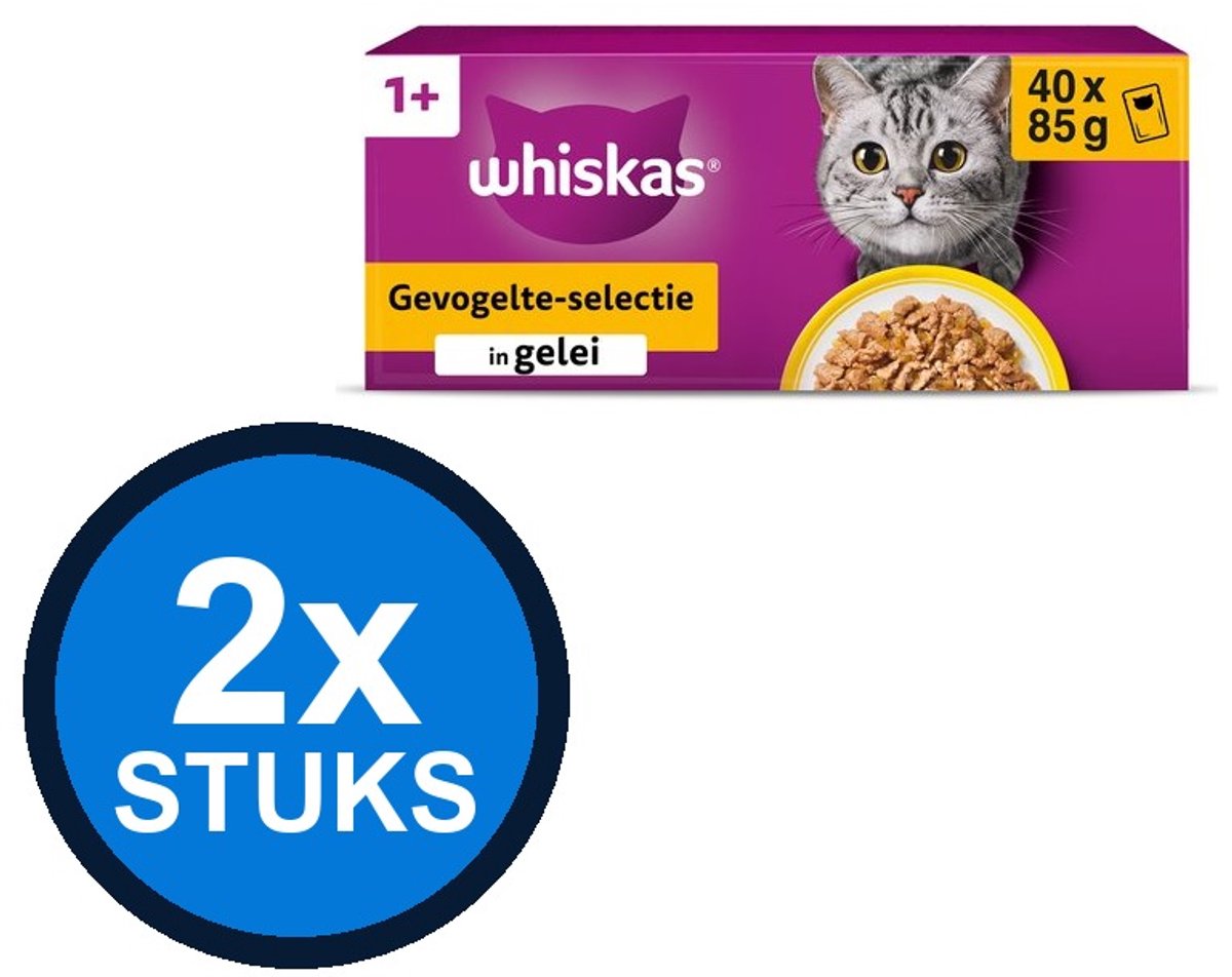 Whiskas Whiskas - 1+ Pouch Adult Gelei Gevogelte Sel Multipack (40x85g) - Kattenvoer Natvoer - 3.4 kg