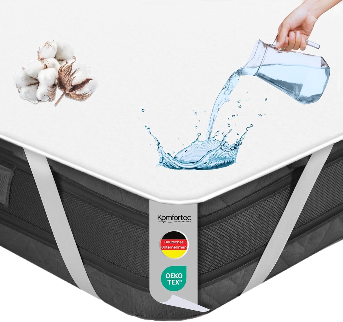 Thijox - Komfortec Matrasbeschermer 120 x 200 cm, ademend katoen, waterdicht, anti-allergisch, Oeko-Tex-gecertificeerd, geen gekraak, duurzame matrasb