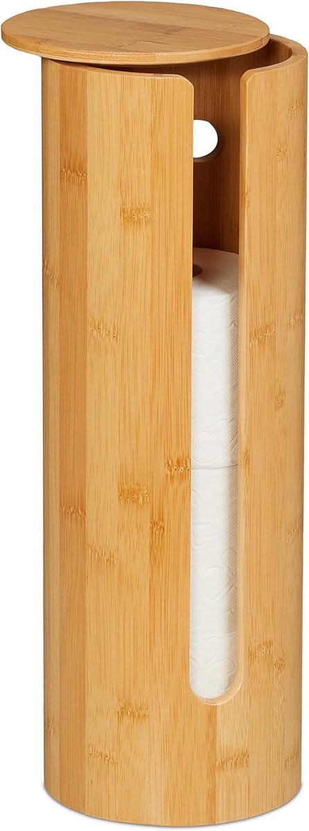 SnelShoppen - Bamboe Toiletrolhouder - Vrijstaand voor 4 Rollen - Reserve WC-Rolhouder met Deksel - Natuur Kleur - Compact en Stijlvol voor Badkamer e