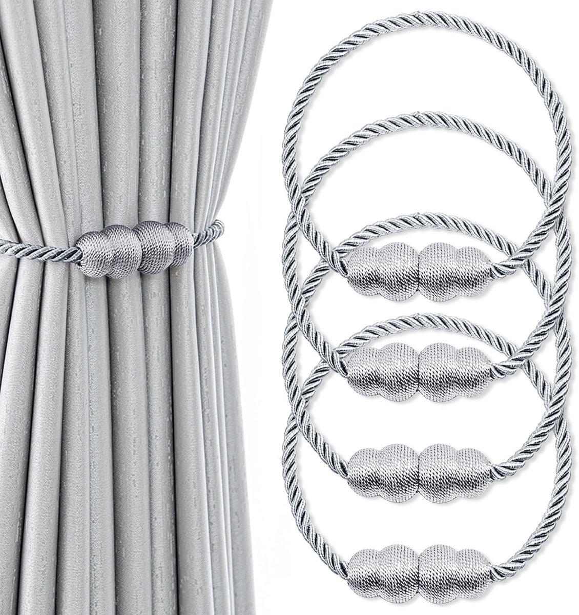 Dailygoods- Embrasses Magnetisch - Gordijnhouders - 4 Stuks - Duurzaam Polyestergaren - Geen Boren Nodig - Sterke Magneten
