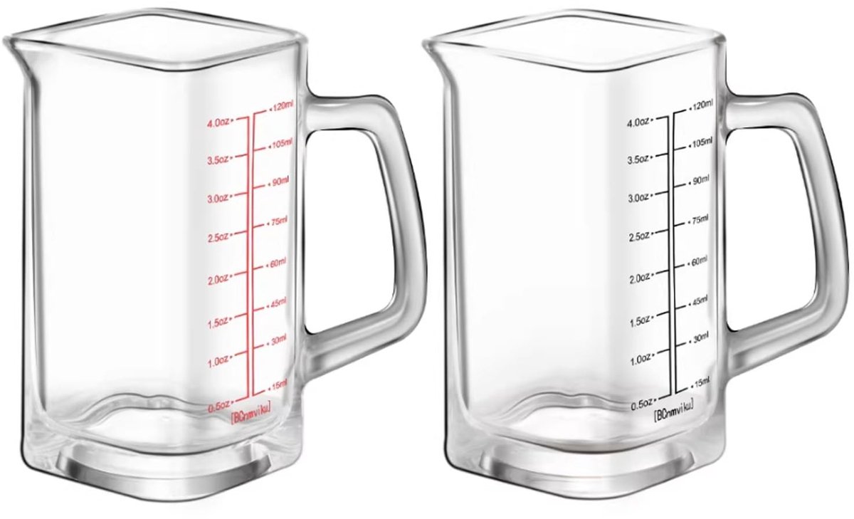 Dailygoods- Cocktailmaatbeker 120 ml - Glazen Maatbeker - Slijtvast - Voor Bar/Keuken - Comfortabele Handgreep - Duidelijke Schaal