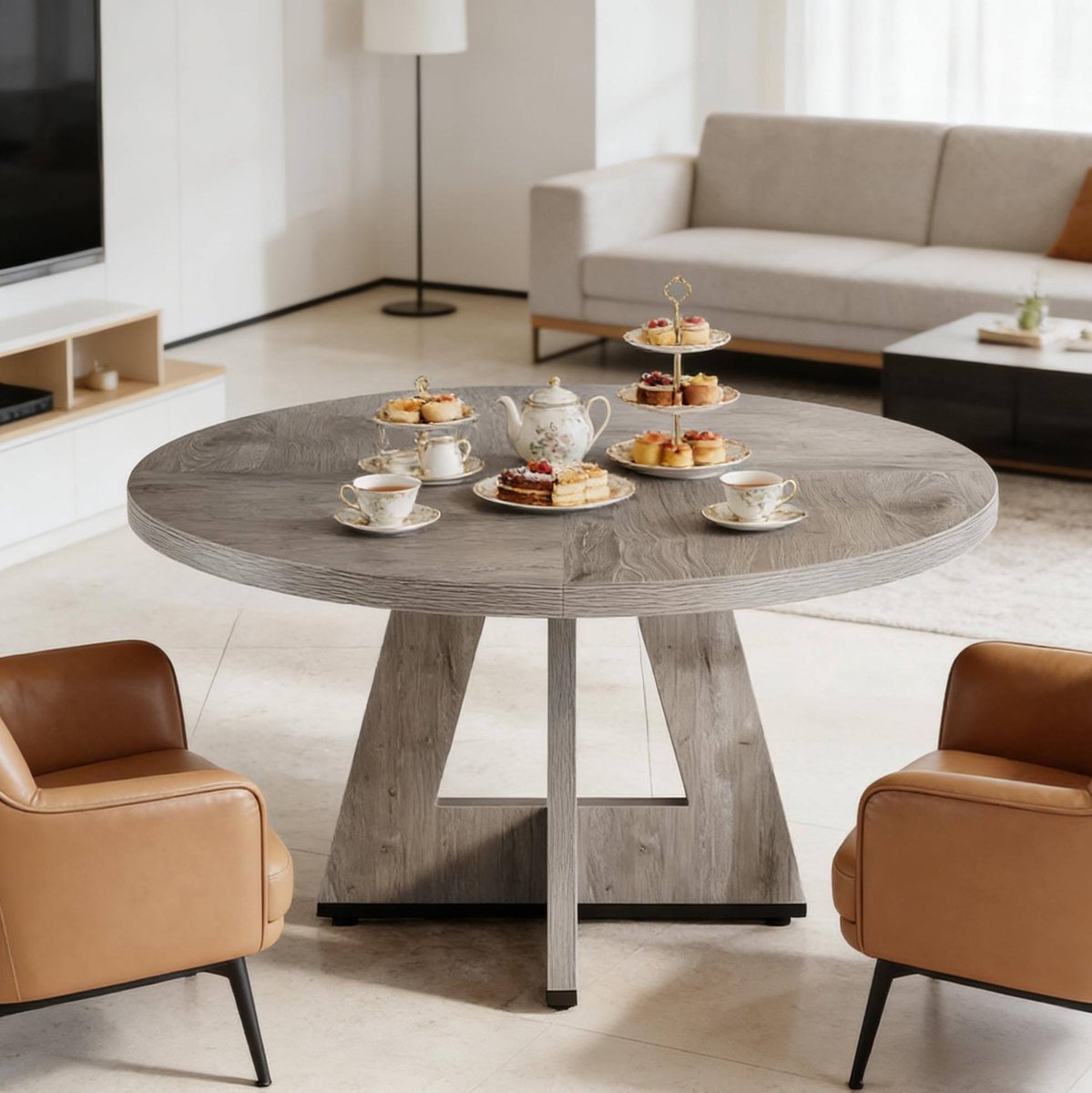 MIVRAY Ronde Eettafel - Landelijke Houtlook En Stevige Constructie - Voor Woonkamer En Eetkamer Voor 4 Personen - Bruin - 120 Cm