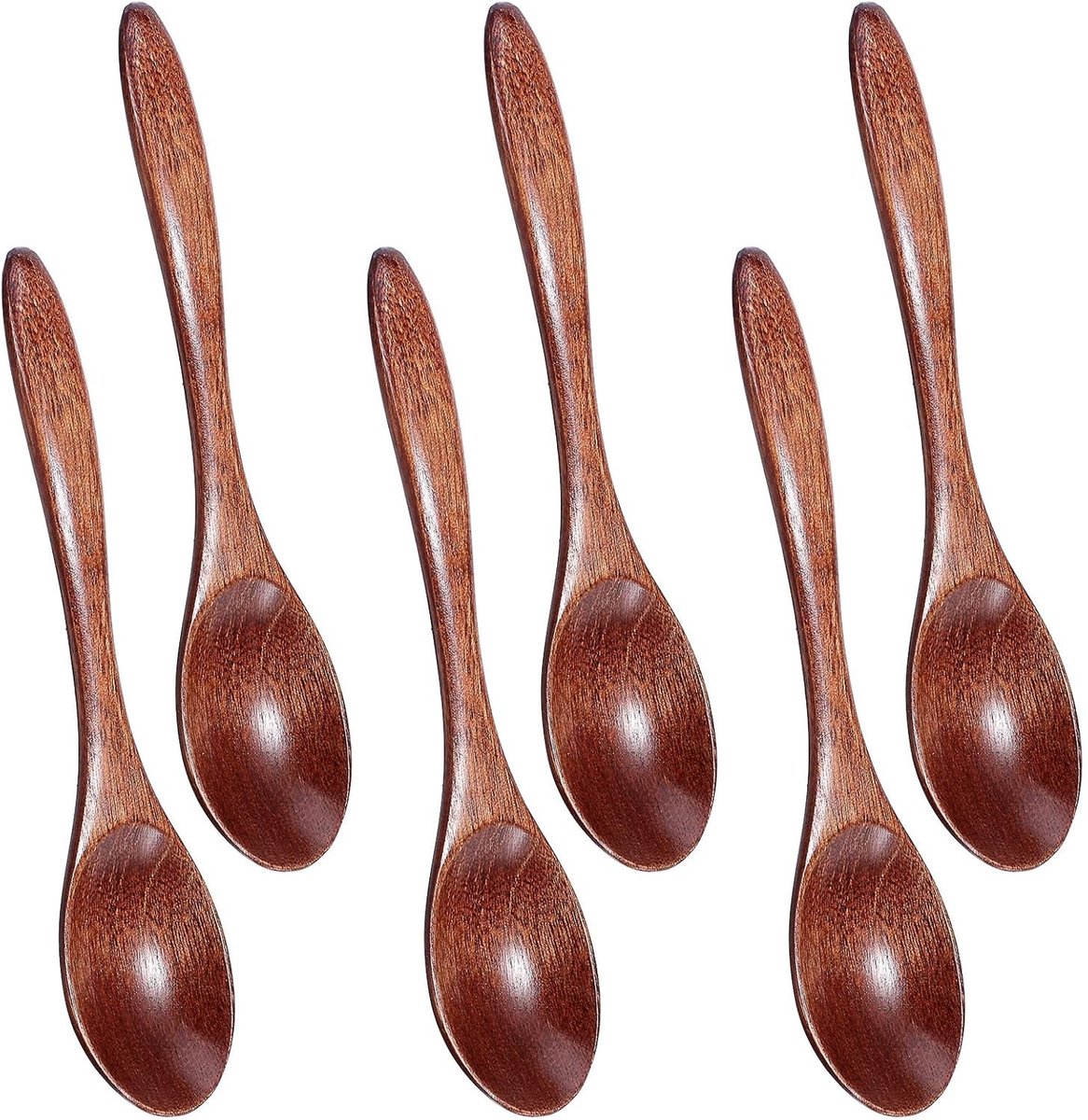 Handgemaakte houten lepelset van 6 stuks, 14,5 cm lang, ideaal voor honing, thee, koffie en jam, perfect voor roeren en serveren