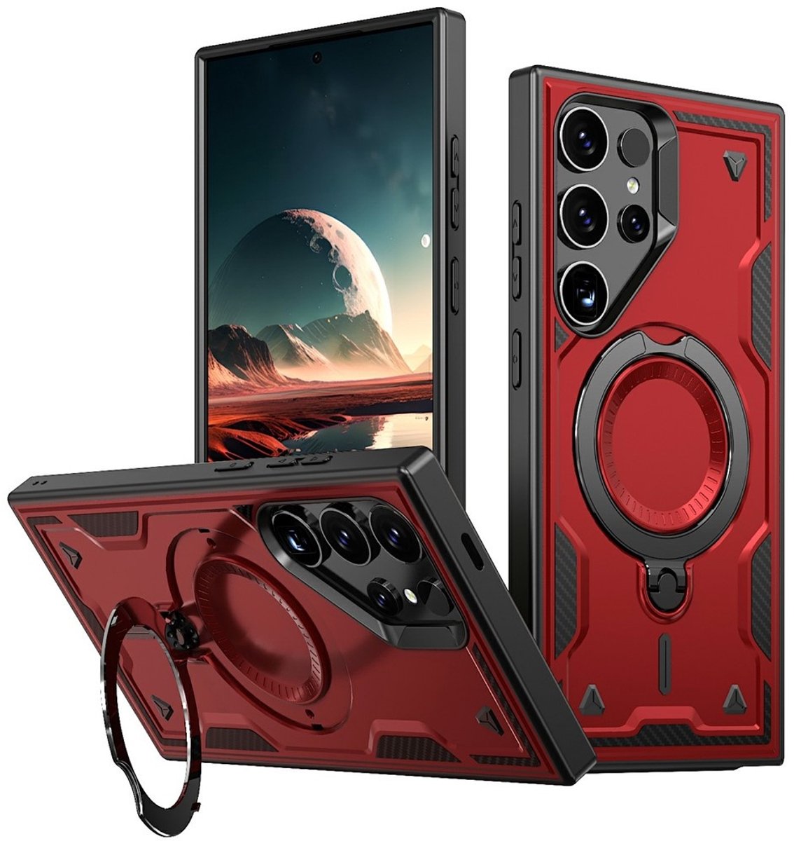 Coverup Hoesje - Geschikt voor Samsung Galaxy S25 Ultra Hoesje - Coverup Armor Back Cover met MagSafe Compatible Kickstand - Rood