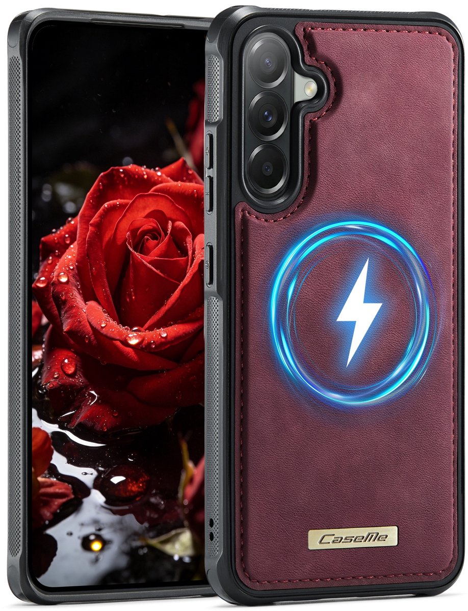 CaseMe Hoesje - Geschikt voor Samsung Galaxy A57 Hoesje - CaseMe C69 Leather Back Cover - MagSafe Compatible - Rood