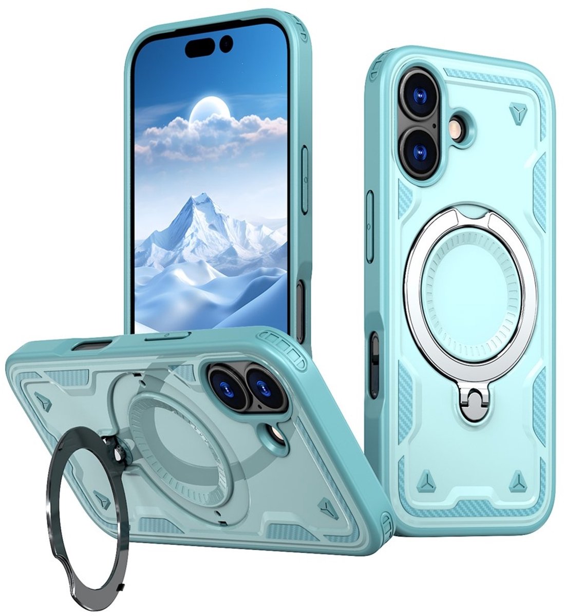 Coverup Hoesje - Geschikt voor iPhone 17 Hoesje - Coverup Armor Back Cover met MagSafe Compatible Kickstand - Mintblauw