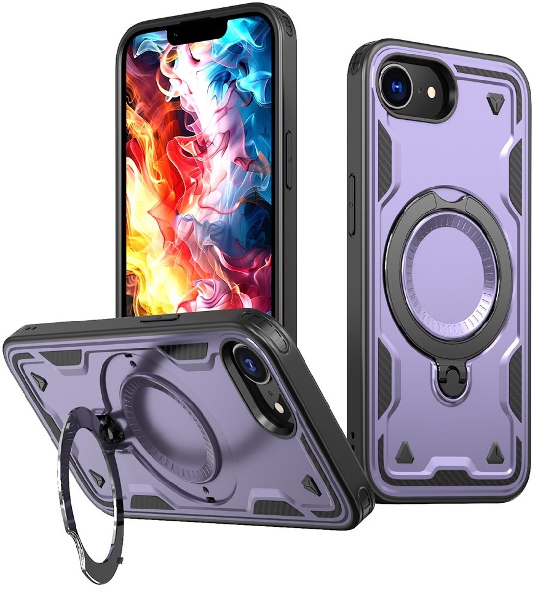 Coverup Hoesje - Geschikt voor iPhone 16e / 17e Hoesje - Coverup Armor Back Cover met MagSafe Compatible Kickstand - Paars
