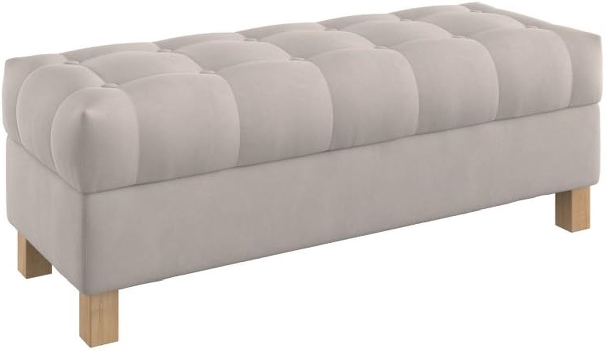 Opbergbank Gestoffeerd - Voetenbank Zetel - Extra Zitplaats - Knooptufting Design - 120 cm Breed - Grijs